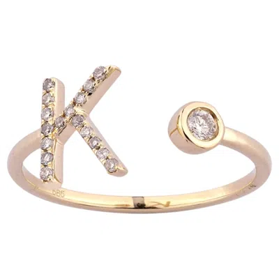 Pre-owned 1stdibs 14k Yellow Gold Pave Diamond Initial "k" Open Bypass Ring