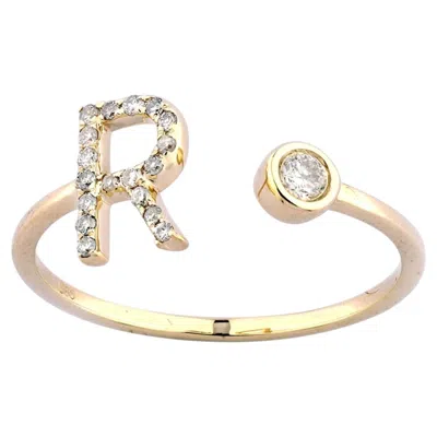 Pre-owned 1stdibs 14k Yellow Gold Pave Diamond Initial "r" Open Bypass Ring