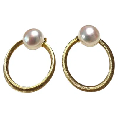 Pre-owned 1stdibs 14k Yellow Gold Pearl Flexible Loop Hoop Earrings #25566
