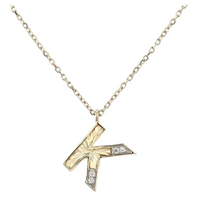 Pre-owned 1stdibs 14k Yellow Gold Round Cut Diamond Initial "k" Pendant Necklace