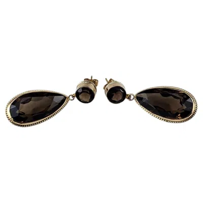 Pre-owned 1stdibs 14k Yellow Gold Smoky Quartz Drop Dangle Earrings Certified #25601