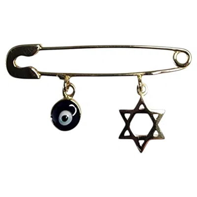 Pre-owned 1stdibs 14k Yellow Gold Star Of David And Evil Eye Pin #25465