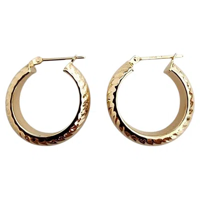 Pre-owned 1stdibs 14k Yellow Gold Textured Hoop Earrings #25529
