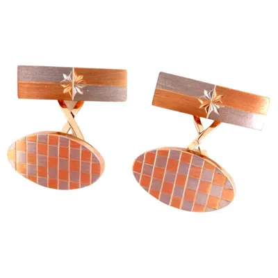 Pre-owned 1stdibs 14kt Checkers Chess Checkerboard Gold Cufflinks In Multi