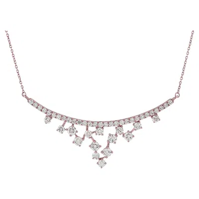 Pre-owned 1stdibs 14kt Rose Gold Diamond 2.81 Cts Curved Bar V-shape Fringe Necklace In Red