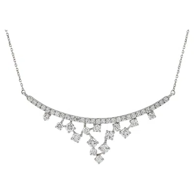 Pre-owned 1stdibs 14kt White Gold Diamond 2.81 Cts Curved Bar V-shape Fringe Necklace