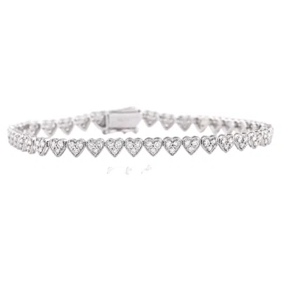 Pre-owned 1stdibs 14kt White Gold Pave Diamond 2.14 Cts Heart Link Tennis Bracelet