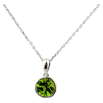 Pre-owned 1stdibs 14kt White Gold Round Cut Peridot Bezel Solitaire Pendant Necklace