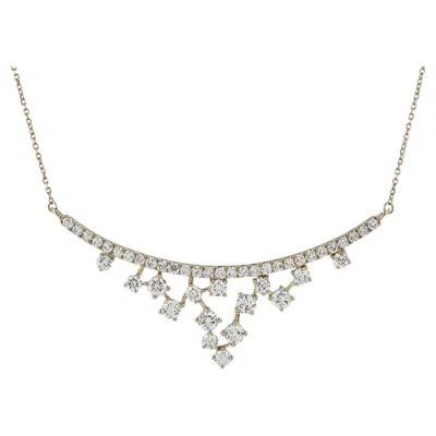 Pre-owned 1stdibs 14kt Yellow Gold Diamond 2.81 Cts Curved Bar V-shape Fringe Necklace