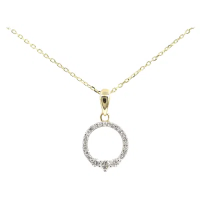 Pre-owned 1stdibs 14kt Yellow Gold Diamond Pave Circle "o" Pendant Necklace