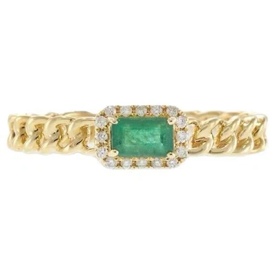 Pre-owned 1stdibs 14kt Yellow Gold Emerald & Diamond Chain-link Ring
