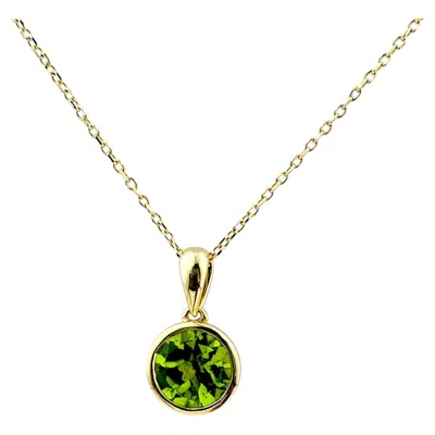 Pre-owned 1stdibs 14kt Yellow Gold Round Cut Peridot Bezel Solitaire Pendant Necklace