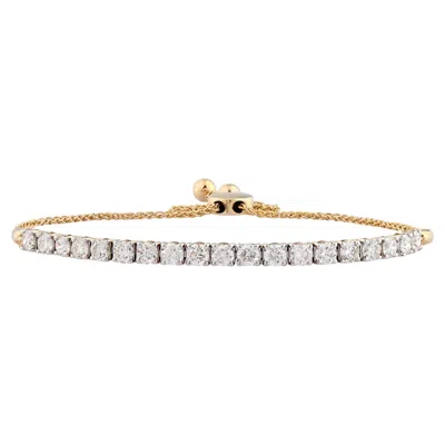 Pre-owned 1stdibs 14kt Yellow Gold Round Diamond 2.0 Cts Adjustable Bolo Tennis Bracelet