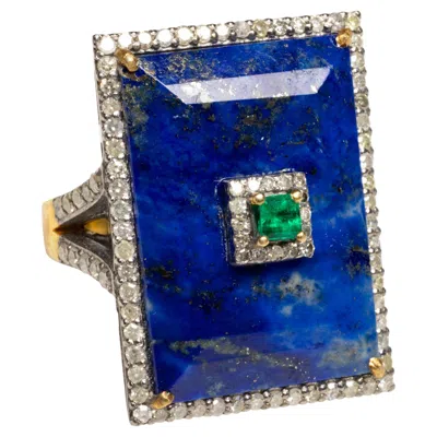 Pre-owned 1stdibs 15 Carat Lapis Lazuli, Emerald And Diamond Ring In Green