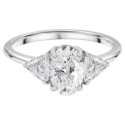 Pre-owned 1stdibs 1.52 Carat Oval Trillion Diamond Three Stone Ring In 18k White Gold
