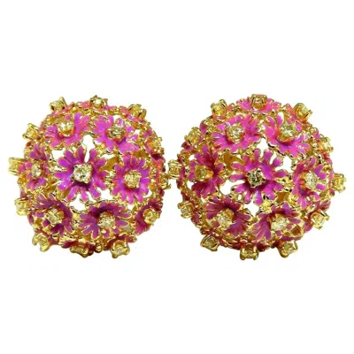 Pre-owned 1stdibs 1.52ct Natural Fancy Yellow Diamonds Floral Dome Cluster Clip Earrings 14 Karat*