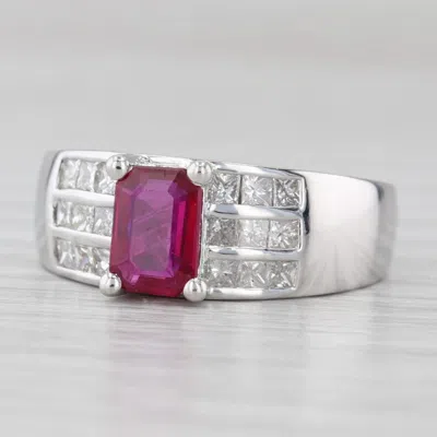 Pre-owned 1stdibs 1.55ctw Emerald Cut Ruby Diamond Ring 18k White Gold Size 6.5