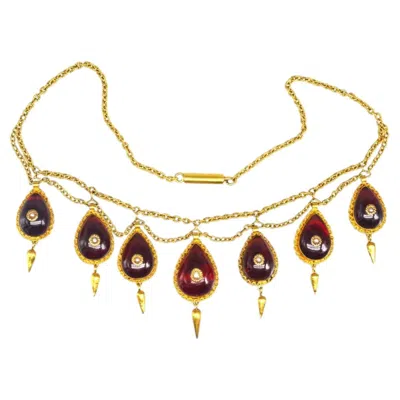 Pre-owned 1stdibs 15ct Gold, Cabochon Garnet & Seed Pearl Swag Chain Necklace, 19th Century In Multi