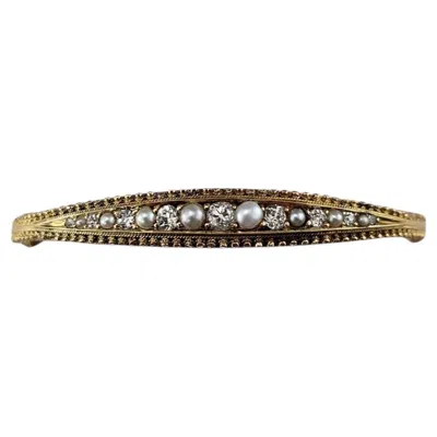 Pre-owned 1stdibs 15k Yellow Gold Pearl And Diamond Bangle Bracelet #25607