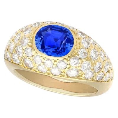 Pre-owned 1stdibs 1.60 Carat Oval Cut Sapphire 1.20 Carat Diamond 18k Yellow Gold Cocktail Ring