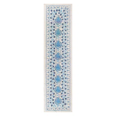Pre-owned 1stdibs 1.7x6.2 Ft Central Asian Wall Hanging. Embroidered Cotton & Silk Table Runner In Gray