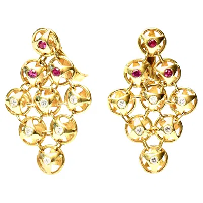 Pre-owned 1stdibs 18 Karat Gold, Ruby And Diamond Chandelier Lever Back Pierced Earrings, French In Multi