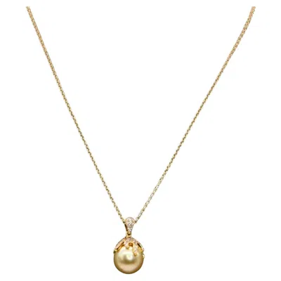 Pre-owned 1stdibs 18 Karat Yellow Gold Necklace With Champagne South Sea Pearl And Diamonds