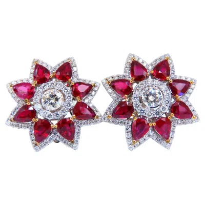 Pre-owned 1stdibs 18.60ct Gia Certified Diamond Ruby Cluster Earrings 18kt* In Multi