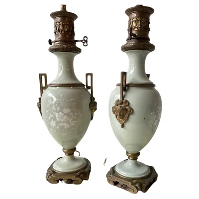 Pre-owned 1stdibs 1880s French Pair Of Pate Sur Pate Celadon Green Lamps