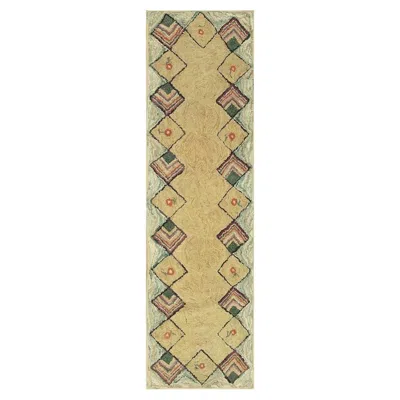 Pre-owned 1stdibs 1880s Rustic Beige Open Field Folk Art Runnner Antique American Wool Hooked Rug In Brown