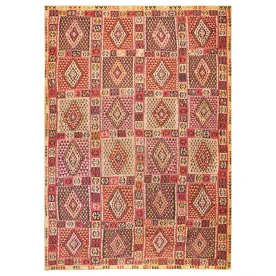 Pre-owned 1stdibs 1890s Multicolor Tribal Kilim Turkish Sivas Flatweave 9'6"x13'4" Wool Carpet Rug In Pink