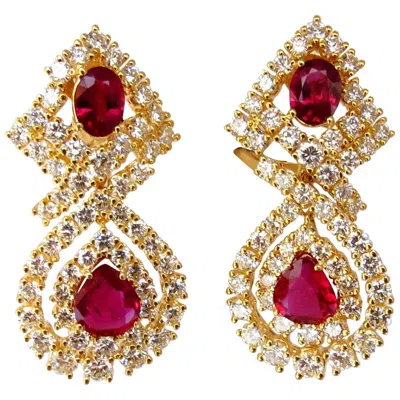 Pre-owned 1stdibs 18.96 Carat Gia Certified Natural Red Ruby Diamond Dangle Earrings 18 Karat*