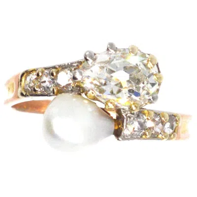 Pre-owned 1stdibs 18ct Rose Gold Pearl & Old Pear Diamond Moi Et Toi Ring, Early 20th C. In Red