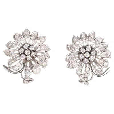 Pre-owned 1stdibs 18ct White Gold Diamond Flower Cluster Earrings, 1940s