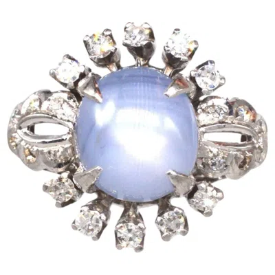 Pre-owned 1stdibs 18ct White Gold Star Sapphire And Diamond Ring, Mid Century