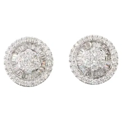 Pre-owned 1stdibs 18k 2.08 Ctw Round & Baguette Diamond Omega Back Earrings In Multi