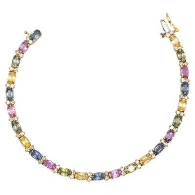 Pre-owned 1stdibs 18k Gold 13.80ct Multi-color Sapphire And Diamond Tennis Bracelet In Blue