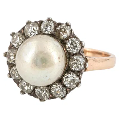 Pre-owned 1stdibs 18k Gold Victorian Natural Pearl Diamond Ring In Multi