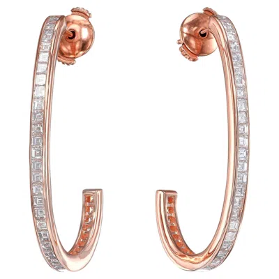 Pre-owned 1stdibs 18k Rose Gold Hoop Earrings 2.80ct Natural Diamond (square Cut D-e Vs+) Igi Cert In Red