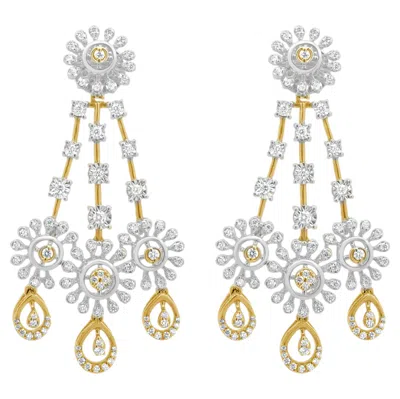 Pre-owned 1stdibs 18k Two-tone Yellow And White Gold Igi Certified Round Diamond Chandelier Earrin