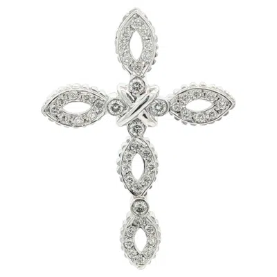 Pre-owned 1stdibs 18k White Gold 0.80ctw Pave & Bezel Set Diamond Large Cross Slide Pendant