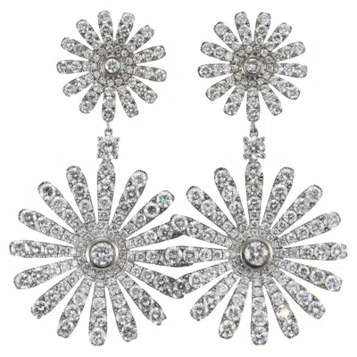 Pre-owned 1stdibs 18k White Gold 13.00ctw Round Cut Diamond Sunburst Double Eschle Dangle Earrings