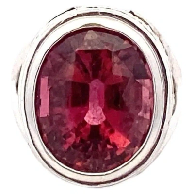 Pre-owned 1stdibs 18k White Gold 18ct Rose Tourmaline & 3.00 Diamond Cocktail Ring