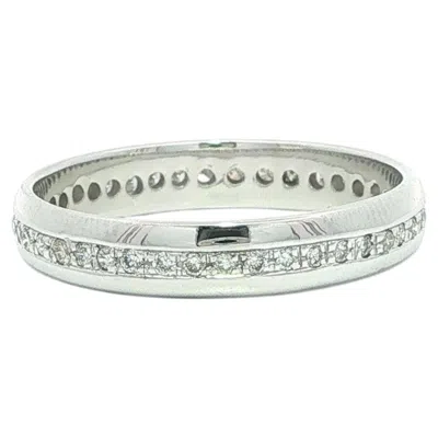 Pre-owned 1stdibs 18k White Gold .25ctw Pave Diamond Low Profile Polished Edges Eternity Band Ring