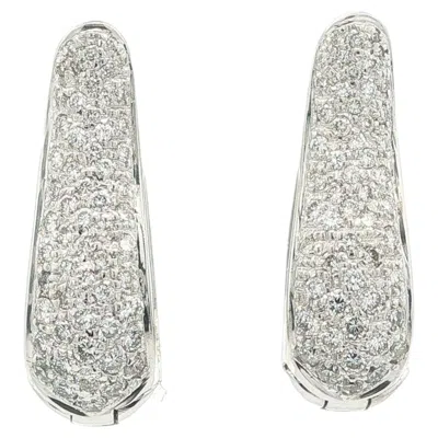 Pre-owned 1stdibs 18k White Gold 3ctw Pave Diamonds In Out Hoop Huggie Drop Earrings