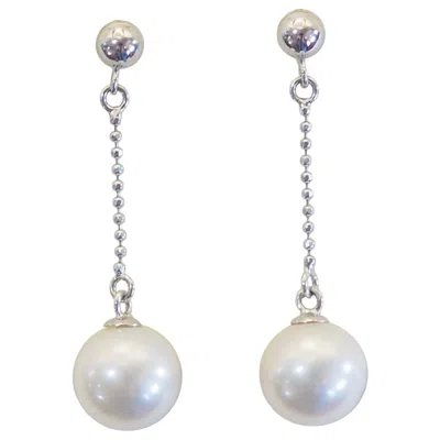 Pre-owned 1stdibs 18k White Gold 8.5mm White Round Sea Pearl Dangle Earring