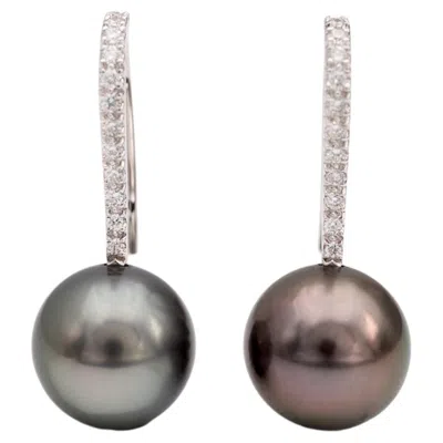 Pre-owned 1stdibs 18k White Gold And Diamond Drop Earrings With Pearles