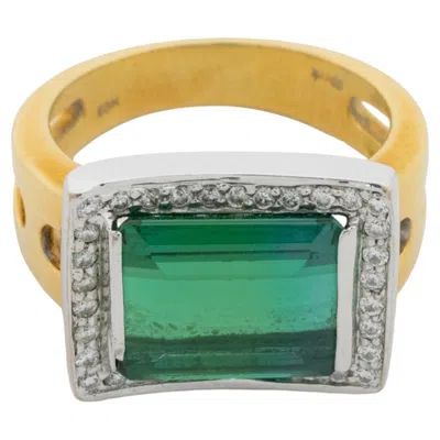 Pre-owned 1stdibs 18k White Gold And Yellow Gold Green Tourmaline Diamond Ring, 6ct
