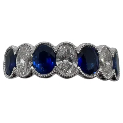 Pre-owned 1stdibs 18k White Gold Band Ring With Oval Cut Sapphire And Diamonds, Size 6.5