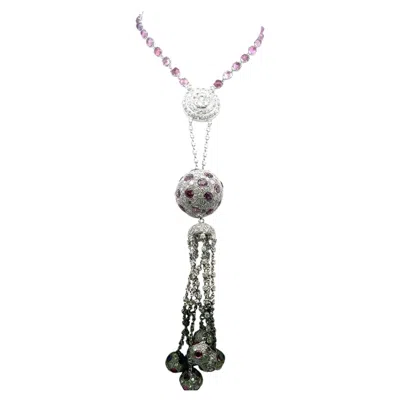 Pre-owned 1stdibs 18k White Gold Dangling Necklace 20 Carat Round I I1 Diamonds 20 Carat Sapphires
